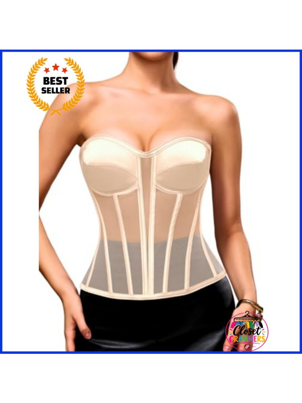 Strapless Padded Mesh Corset Top Lace-Up Bustier